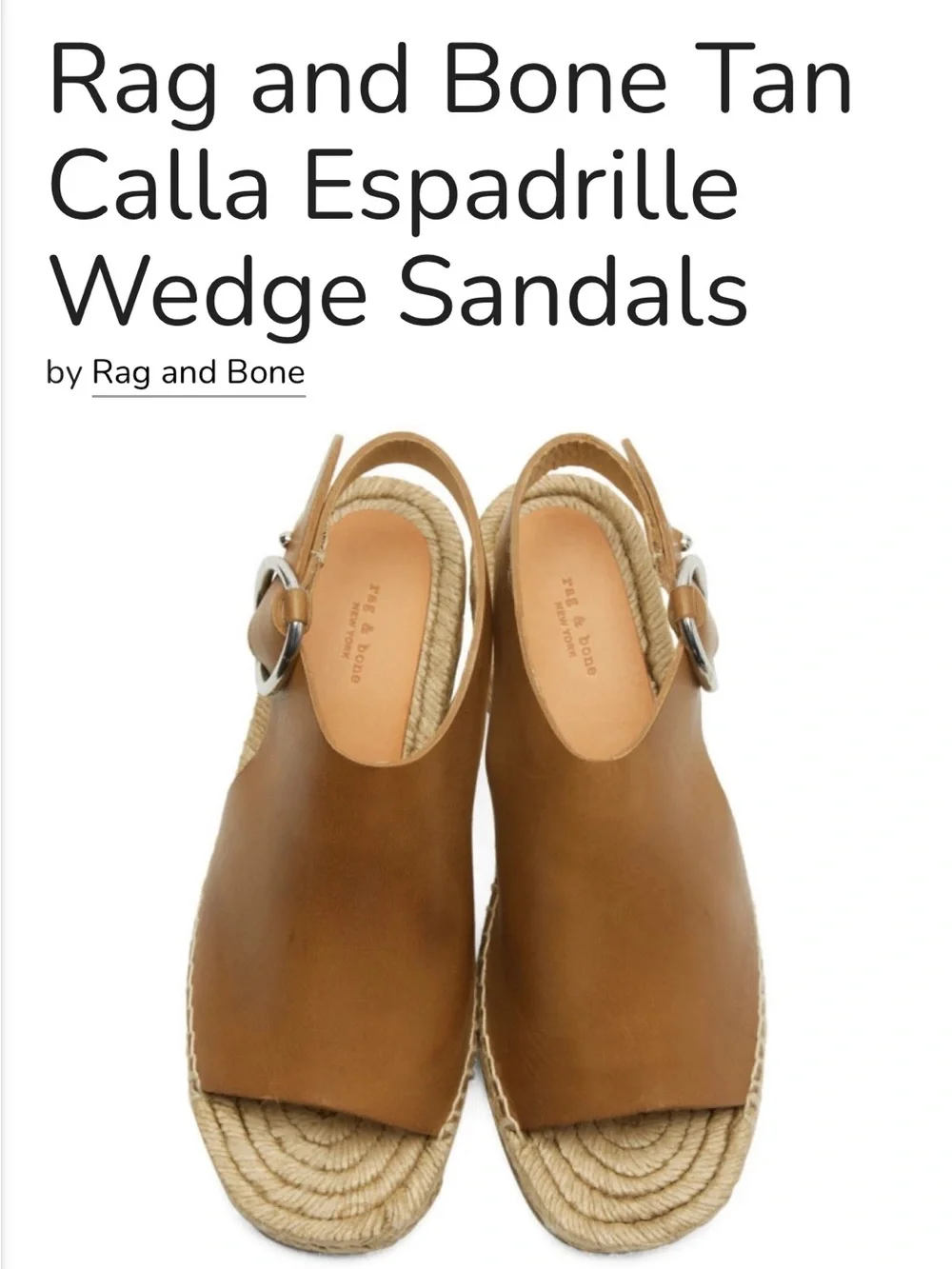 rag & bone Tan Calla Leather Espadrille Wedge Sandal 7.5/37.5 brown leather
